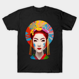 Colorful Japanese geisha head design T-Shirt